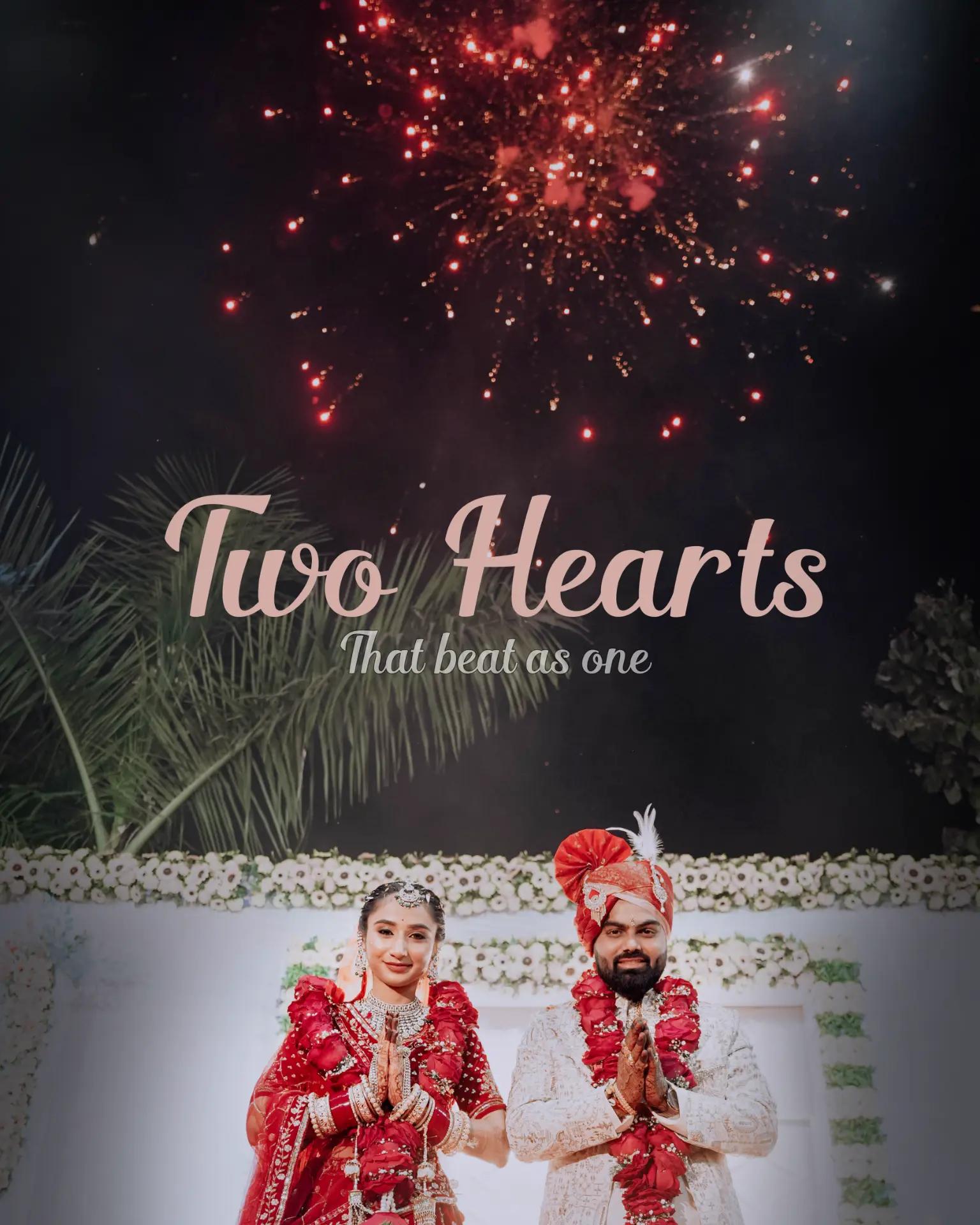 Couple celebrating under fireworks